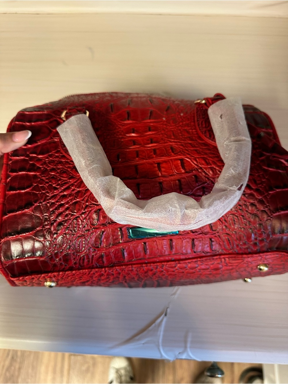 Red Croc-Embossed Satchel Bag - Brand Unspecified